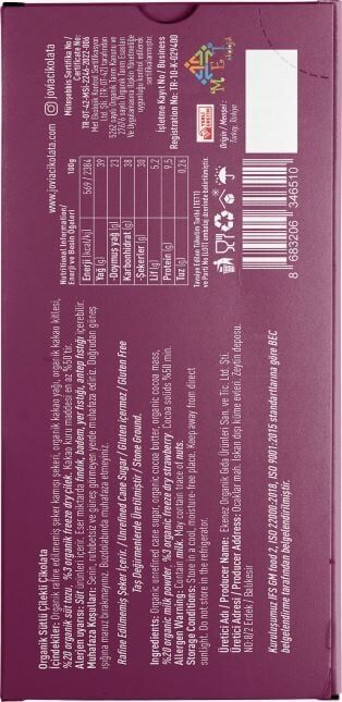 JOVİA ORGANİK SÜTLÜ ÇİKOLATA ÇİLEKLİ 40 GR