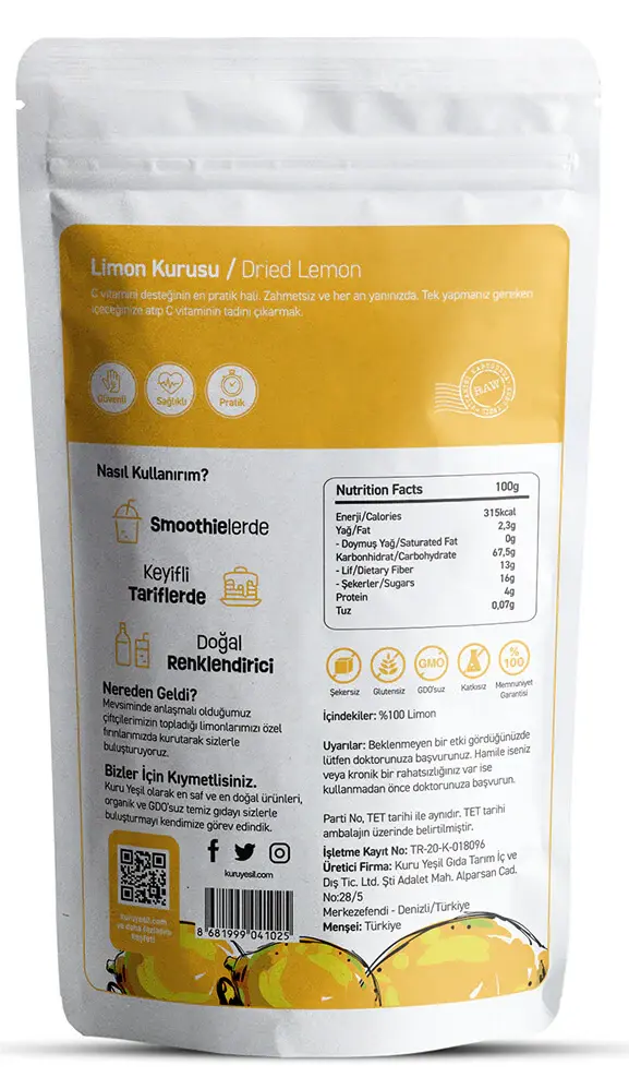 KURU YEŞİL LİMON KURUSU 50 GR