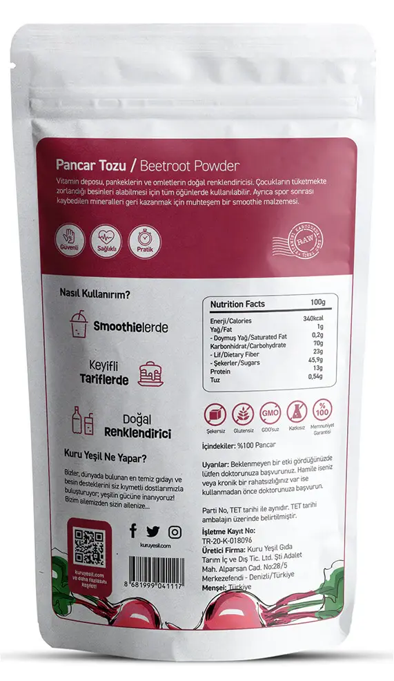 KURU YEŞİL PANCAR TOZU 100 GR