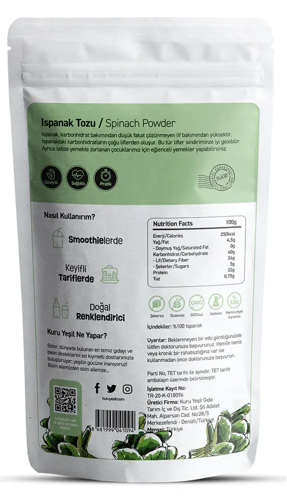 KURU YEŞİL ISPANAK TOZU 100 GR