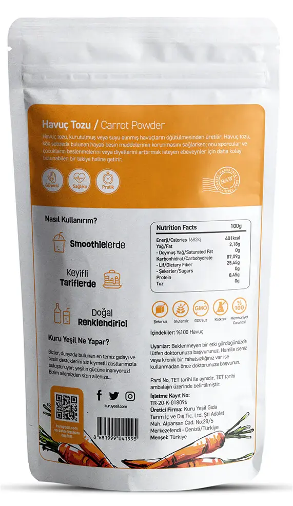 KURU YEŞİL HAVUÇ TOZU 100 GR