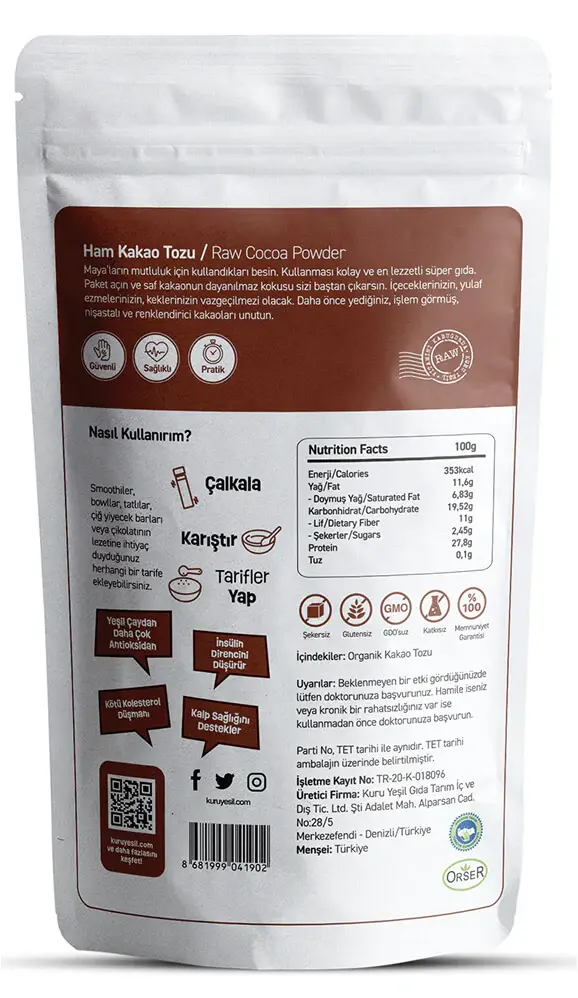 KURU YEŞİL HAM KAKAO TOZU 150 GR