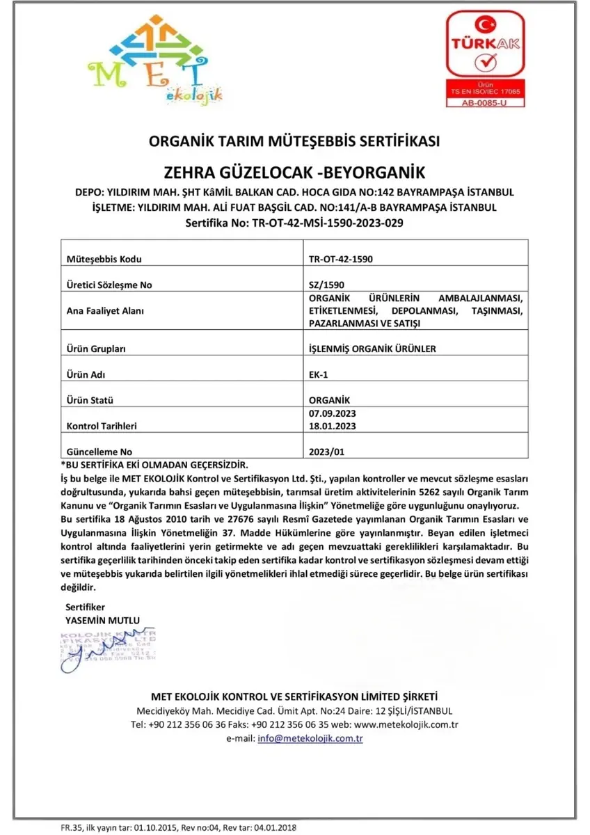BEYORGANİK ORGANİK BARBEKÜ SOS 250 CC
