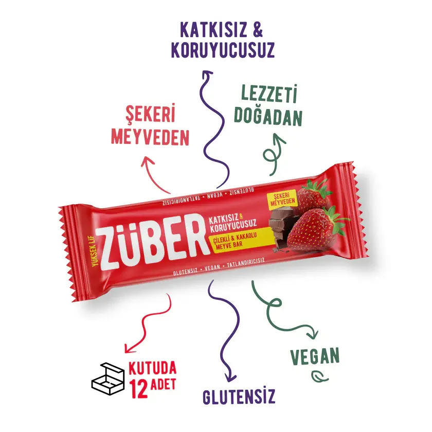ZÜBER ÇİLEKLİ KAKAOLU MEYVE BAR 40 GR