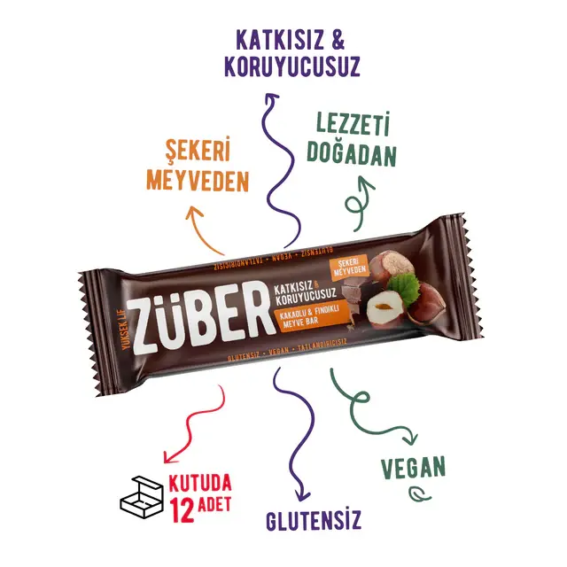 ZÜBER FINDIK KAKAOLU MEYVE BAR 40 GR