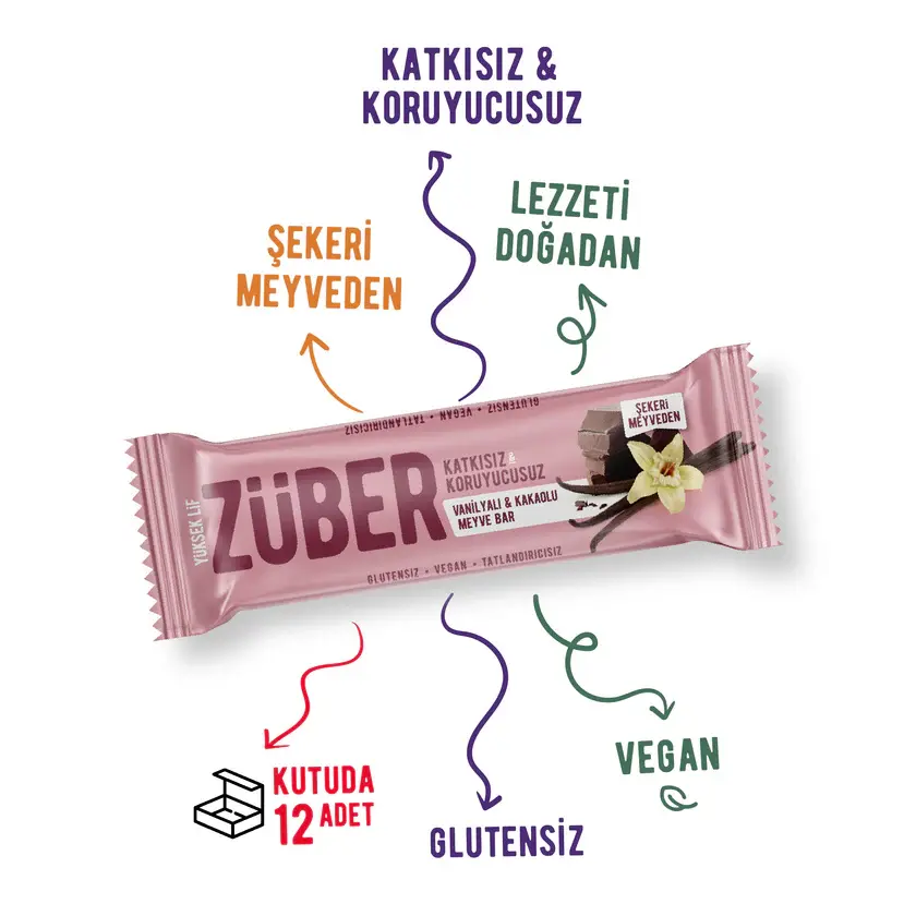 ZÜBER VANİLYALI KAKAOLU MEYVE BAR 40 GR