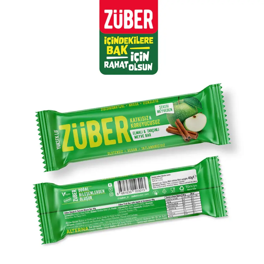 ZÜBER ELMALI TARÇINLI KAKAO MEYVE BAR 40 GR